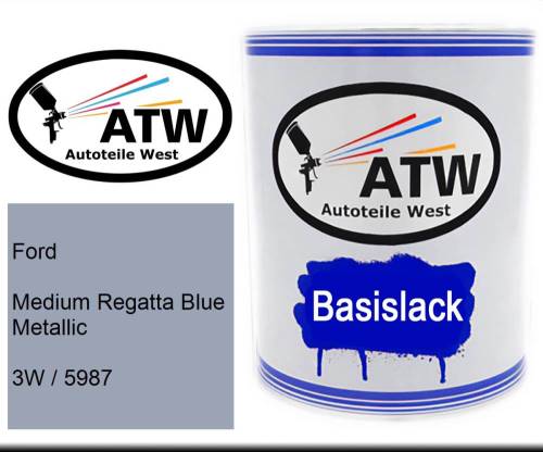 Ford, Medium Regatta Blue Metallic, 3W / 5987: 1L Lackdose, von ATW Autoteile West.